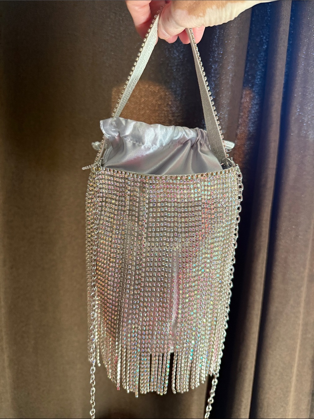 ANTONIO MELANI Silver Crystal Fringe Mini Bucket Bag